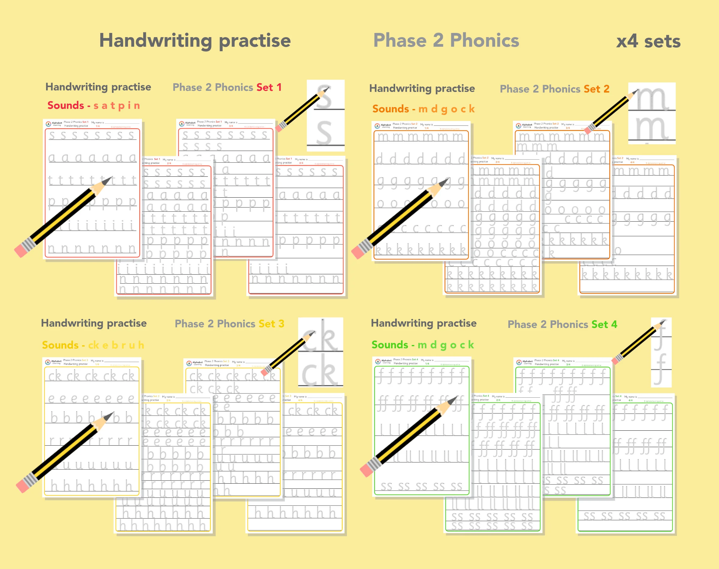 Handwriting Phase 2 Phonics (Sets 1-4) All sounds
