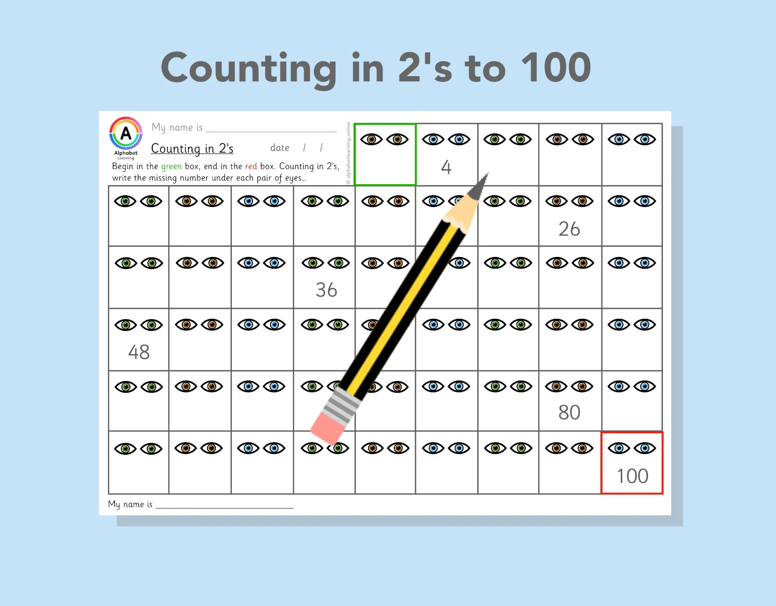 Counting in 2s (to 100) Eyes!