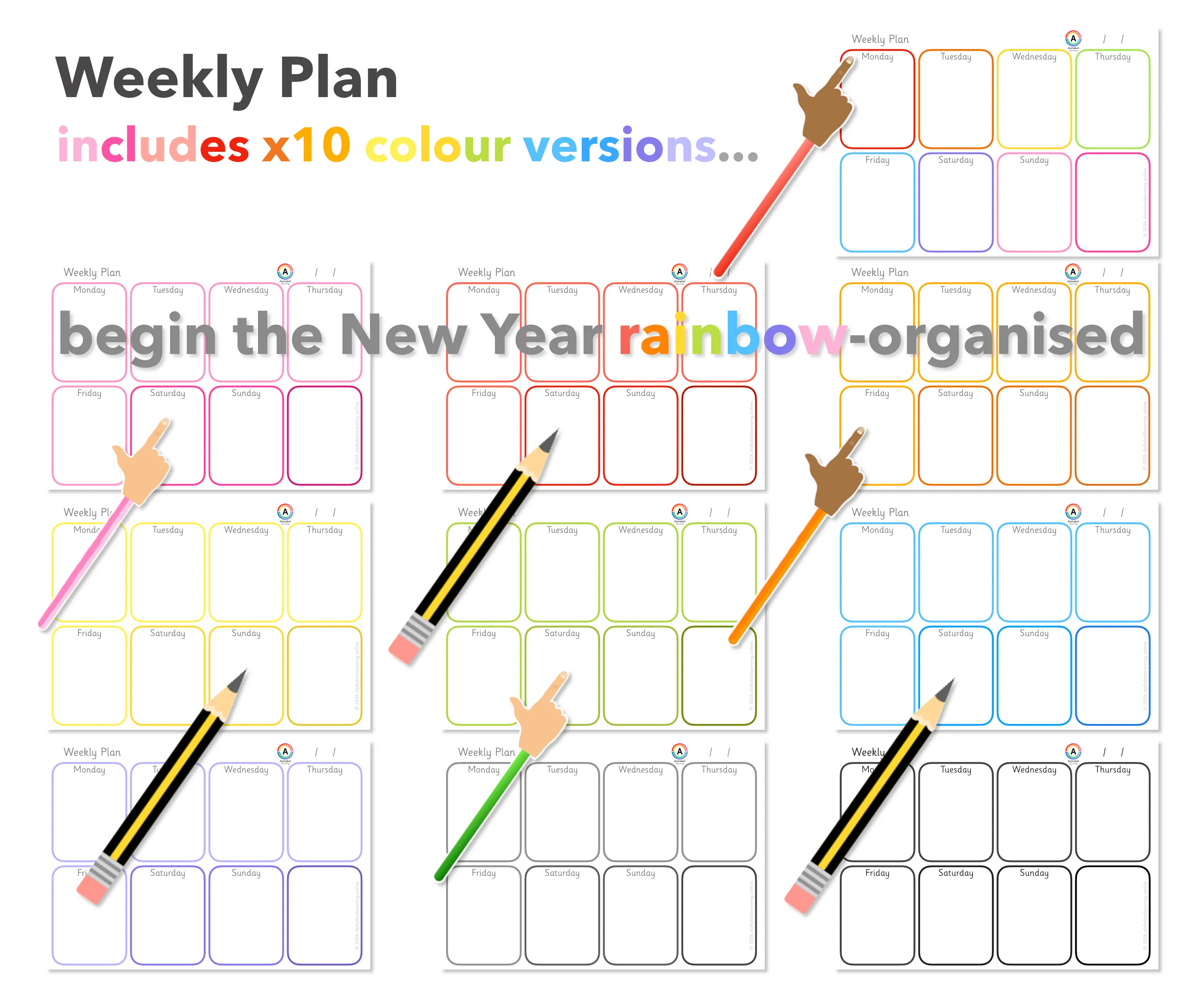 Weekly Planner Activity Organiser Rainbow Set main preview