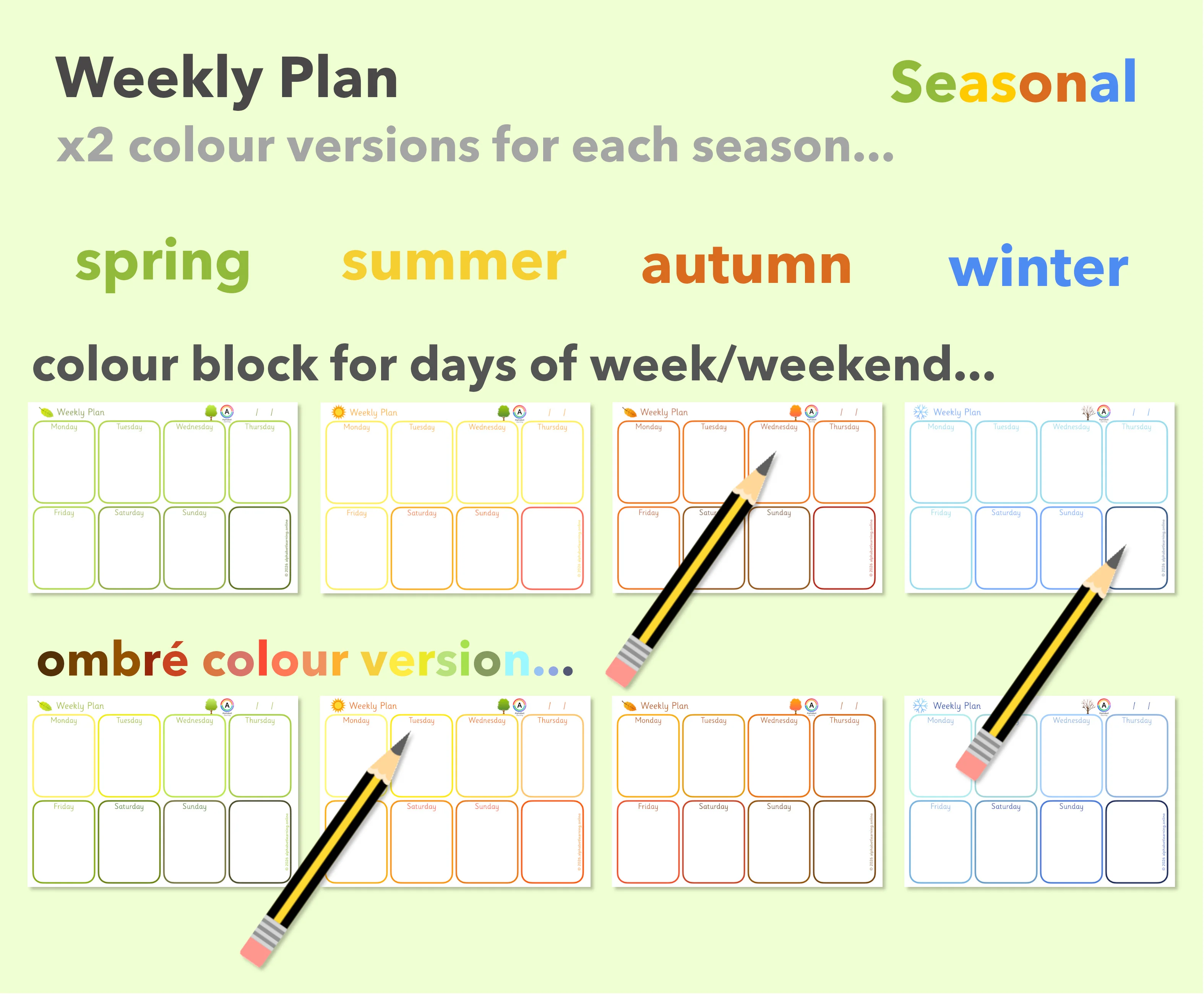 Weekly Planner Activity Organiser Seasonal Set