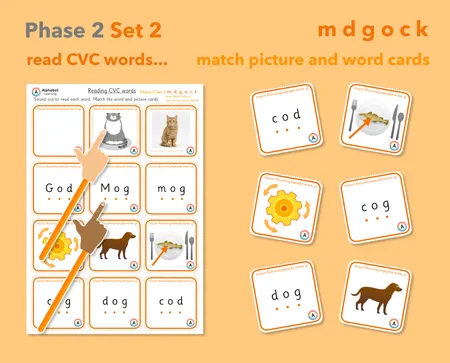 Phase 2 Phonics CVC Word & Picture Matching Cards (x4 sets) additional preview 2