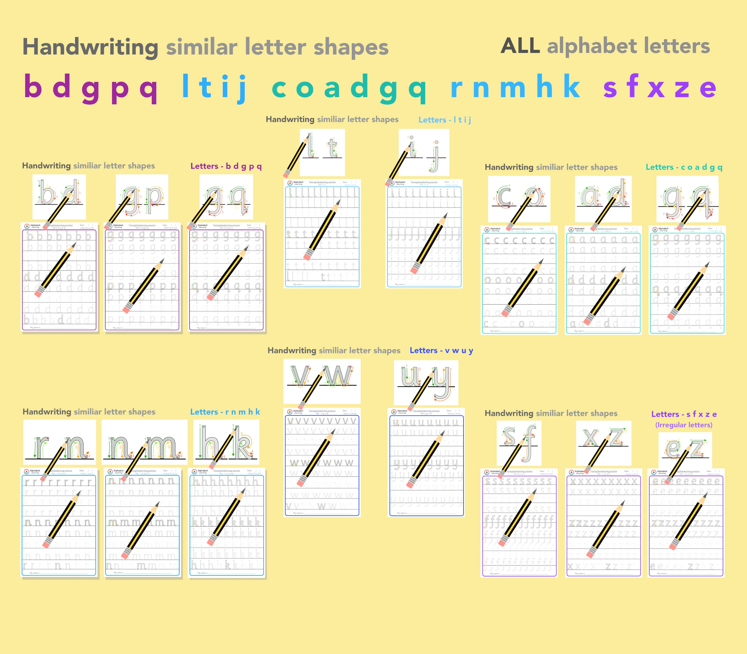 Handwriting similar letters x6 sets