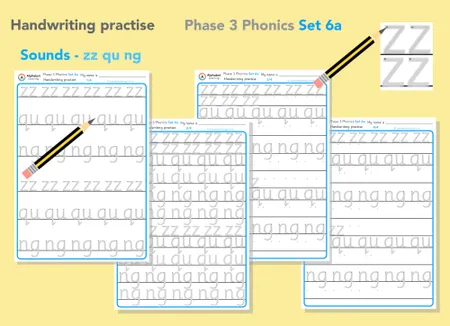 Handwriting Phase 3 Phonics zz qu ng ch sh th (Set 6) additional preview 1