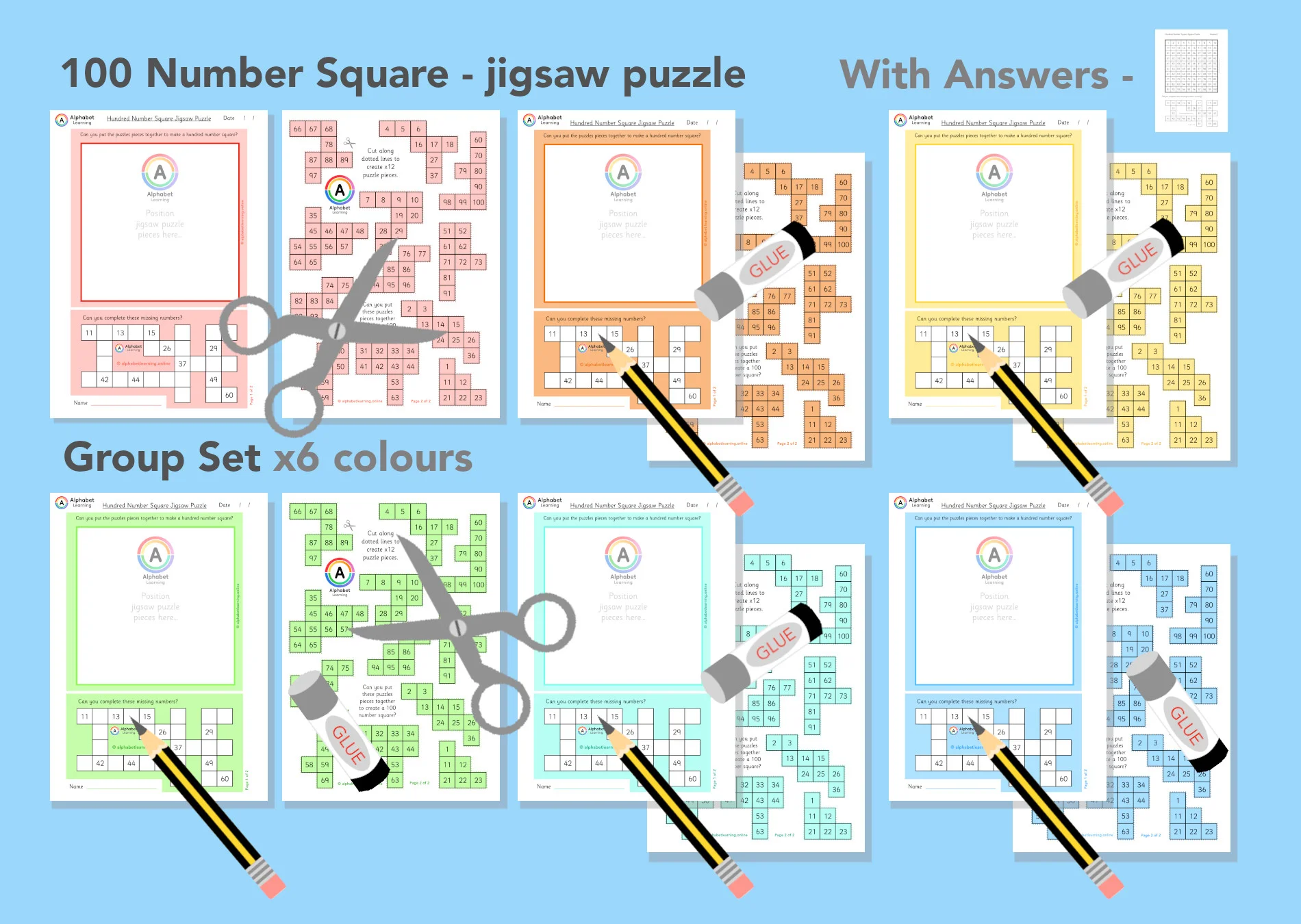Hundred Square Jigsaw Puzzle x6 Group Set