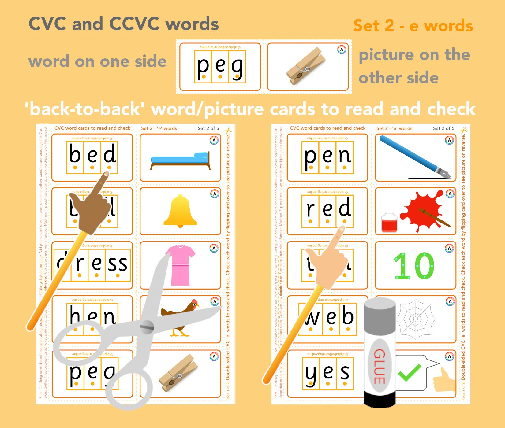 CVC 'e' word/picture cards - Double-sided (Set 2/5) main preview