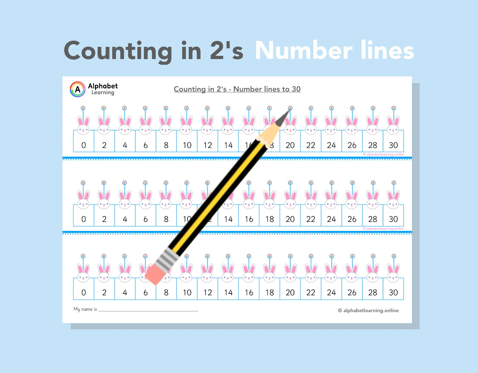 Counting in 2s Number lines to 30 Rabbit ears