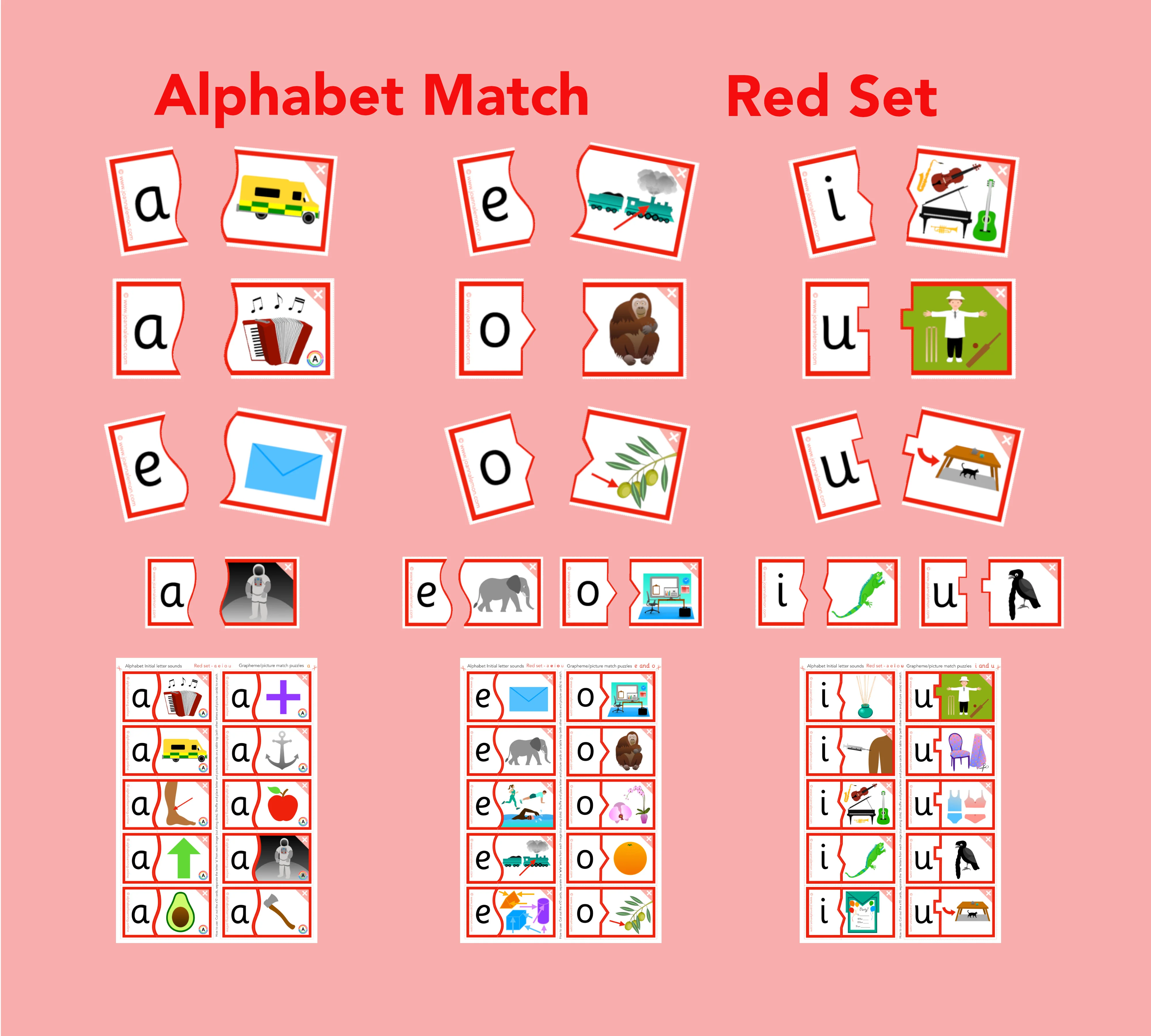 Alphabet match - letters a e i o u (Red set)