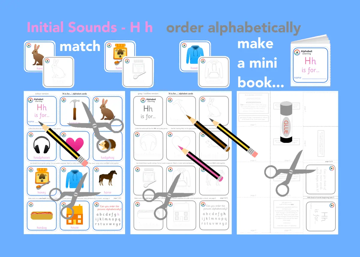 H is for... letter 'h' initial sounds - alphabet cards and mini book activity printable resource (Ages 3-6) main preview