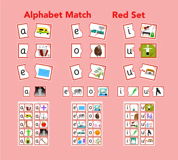 Alphabet match - vowel sounds a e i o u puzzles (ages 3-6)