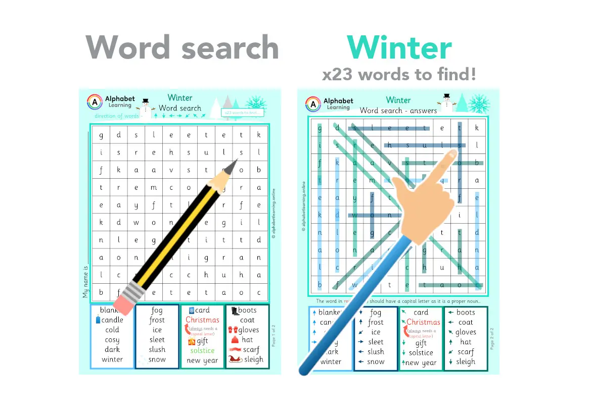 Winter themed word search worksheet (ages 5-7) main preview