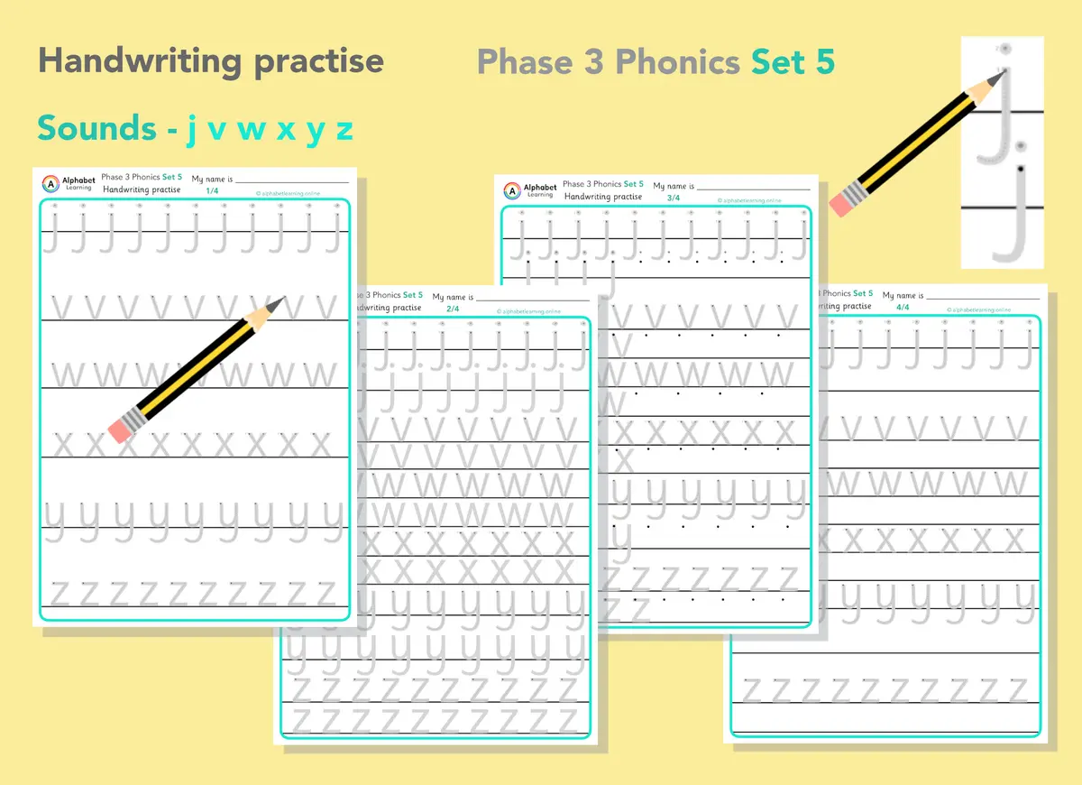 Handwriting Phase 3 Phonics j v w x y z (Set 5) main preview