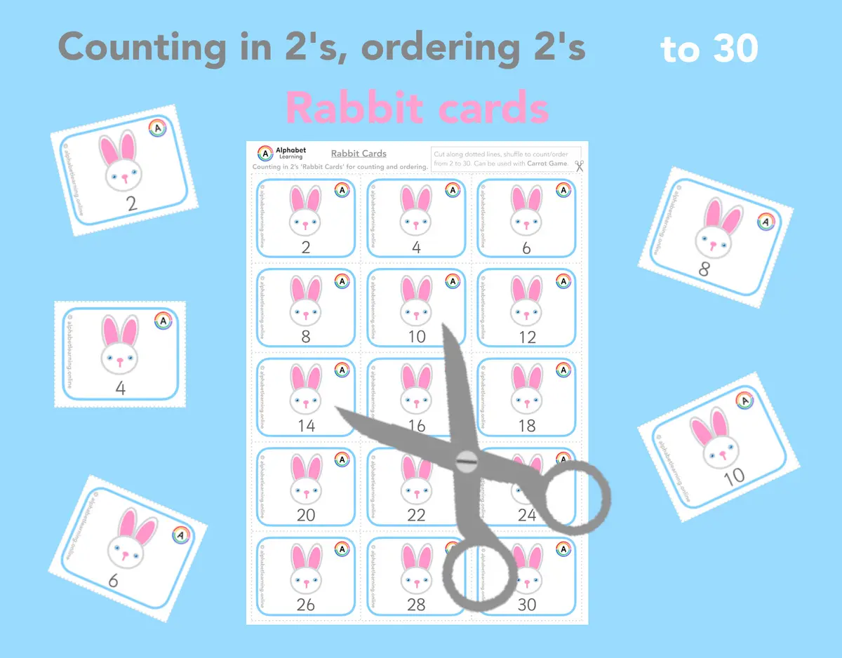 Counting in 2s Rabbit cards Count/order to 30 main preview