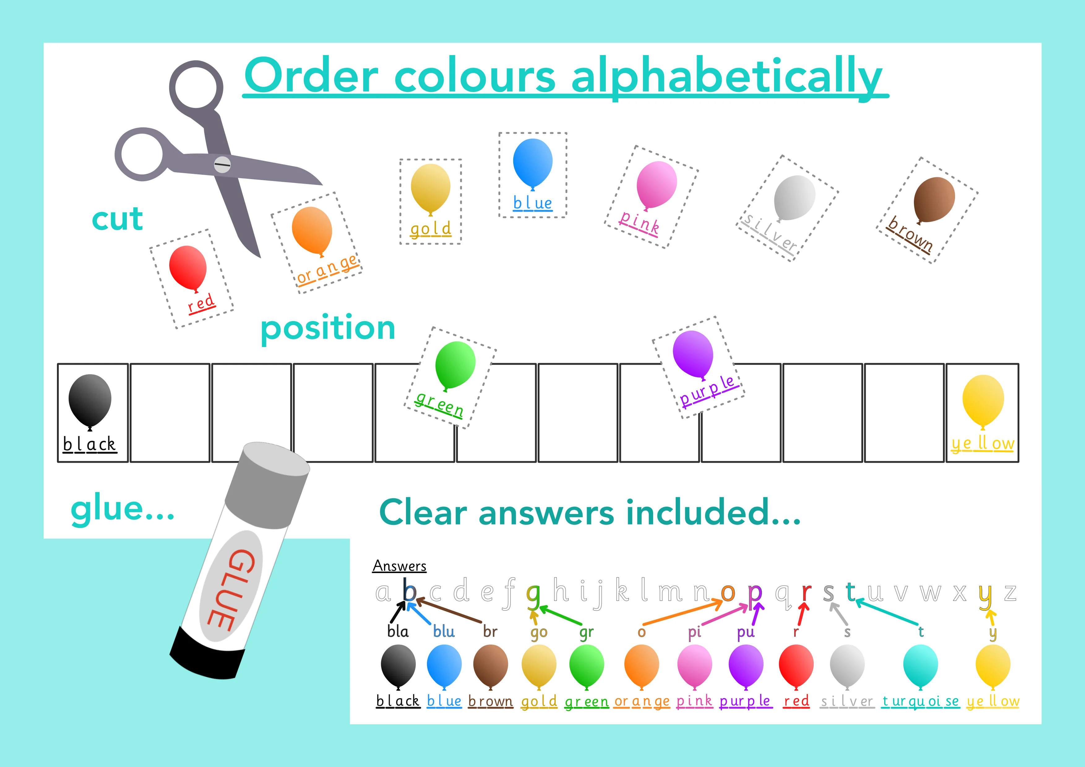 Ordering words alphabetically - colours