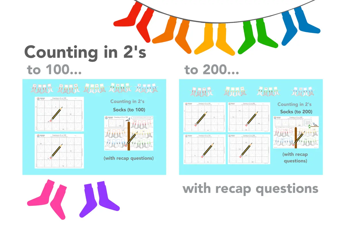 Counting in 2s to 100/200 Socks with Recap Questions main preview