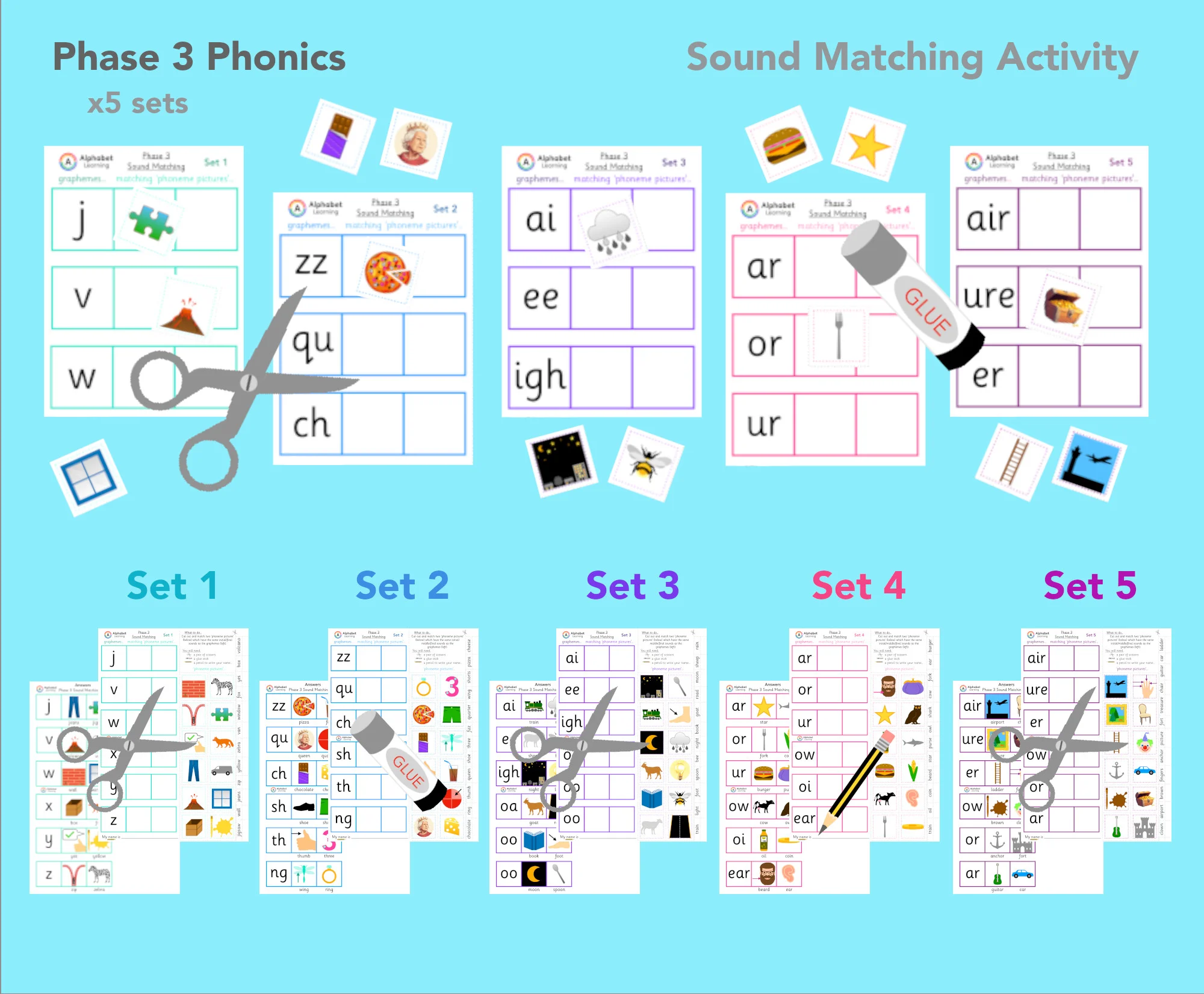Phase 3 Phonics (sets 1 - 5) x5 sets in total
