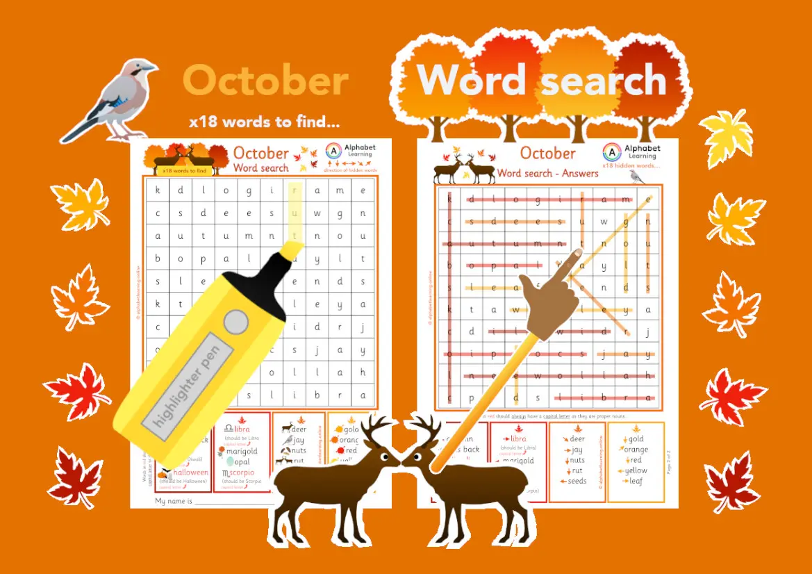 October themed word search worksheet (ages 5-7) main preview