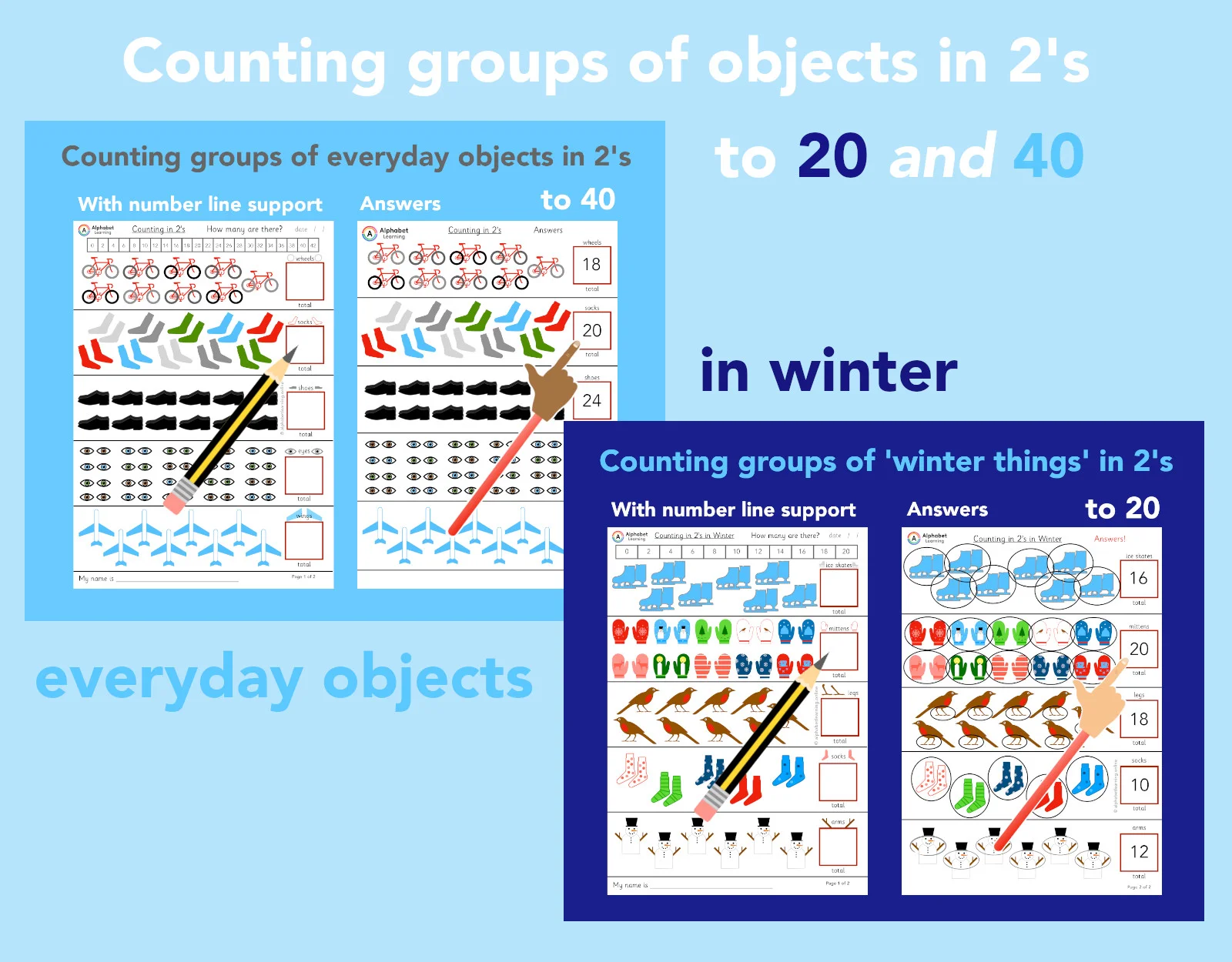 Counting in 2’s to 20 / 40 (Two Resources) with Answers