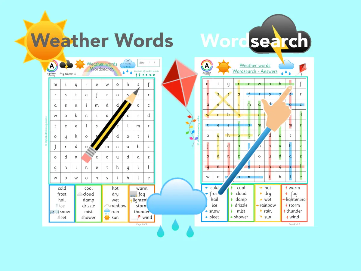Weather words themed word search worksheet (ages 5-7) main preview