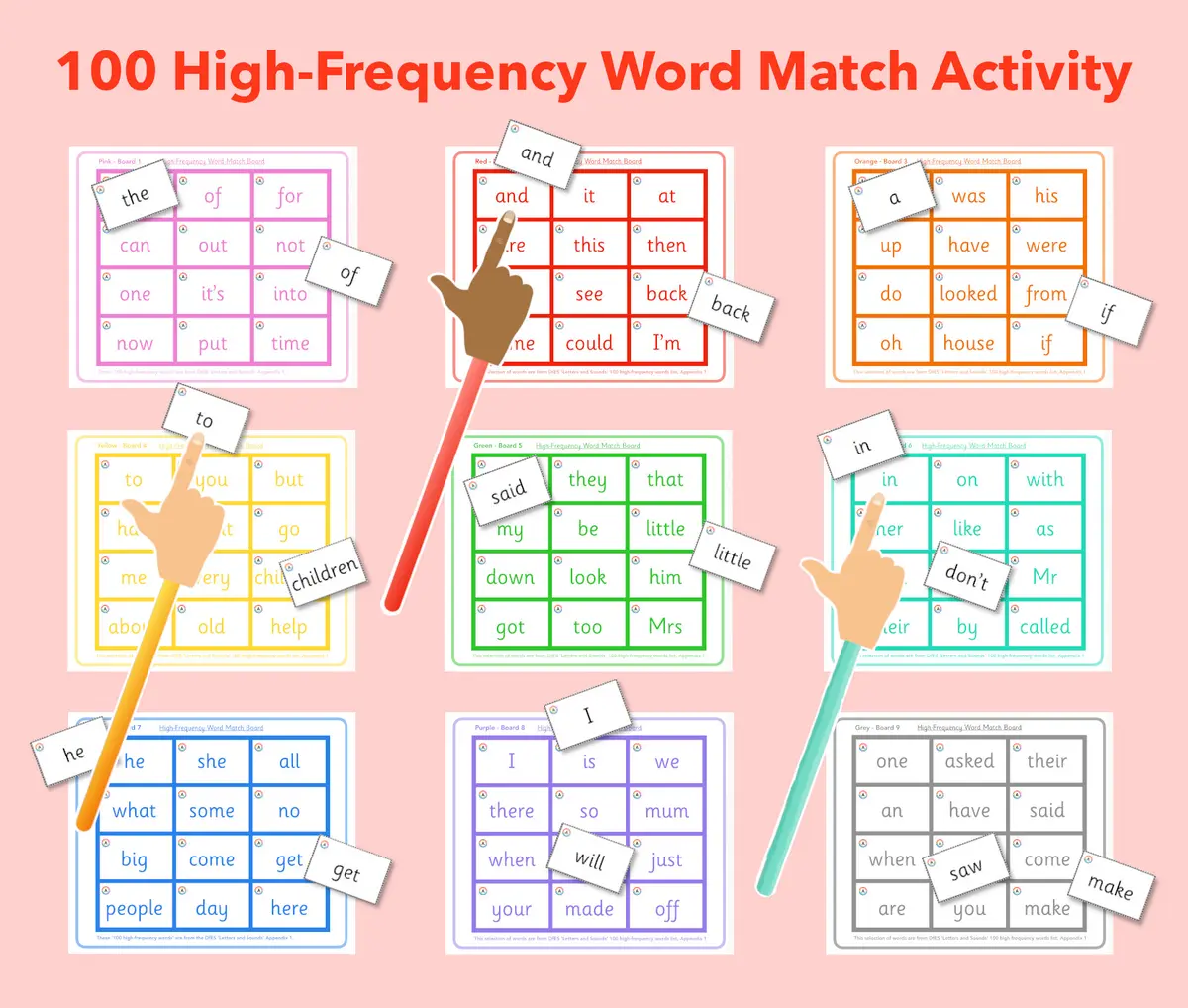 High Frequency Word Matching Activity set (First 100 High Frequency Words) main preview