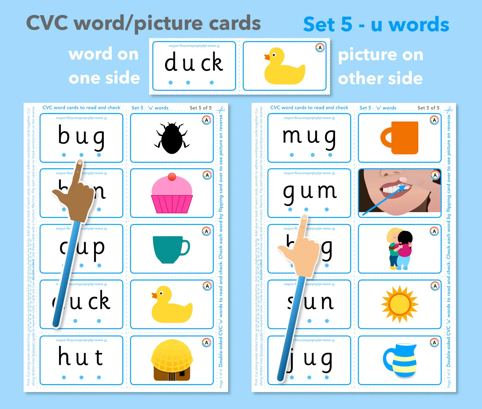 CVC 'u' word/picture cards - Double-sided (Set 5 of 5) main preview