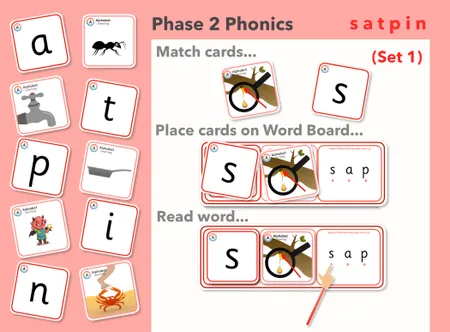 Phase 2 Grapheme/Picture Match: Reading VC/CVC Words (x4 Sets) additional preview 1