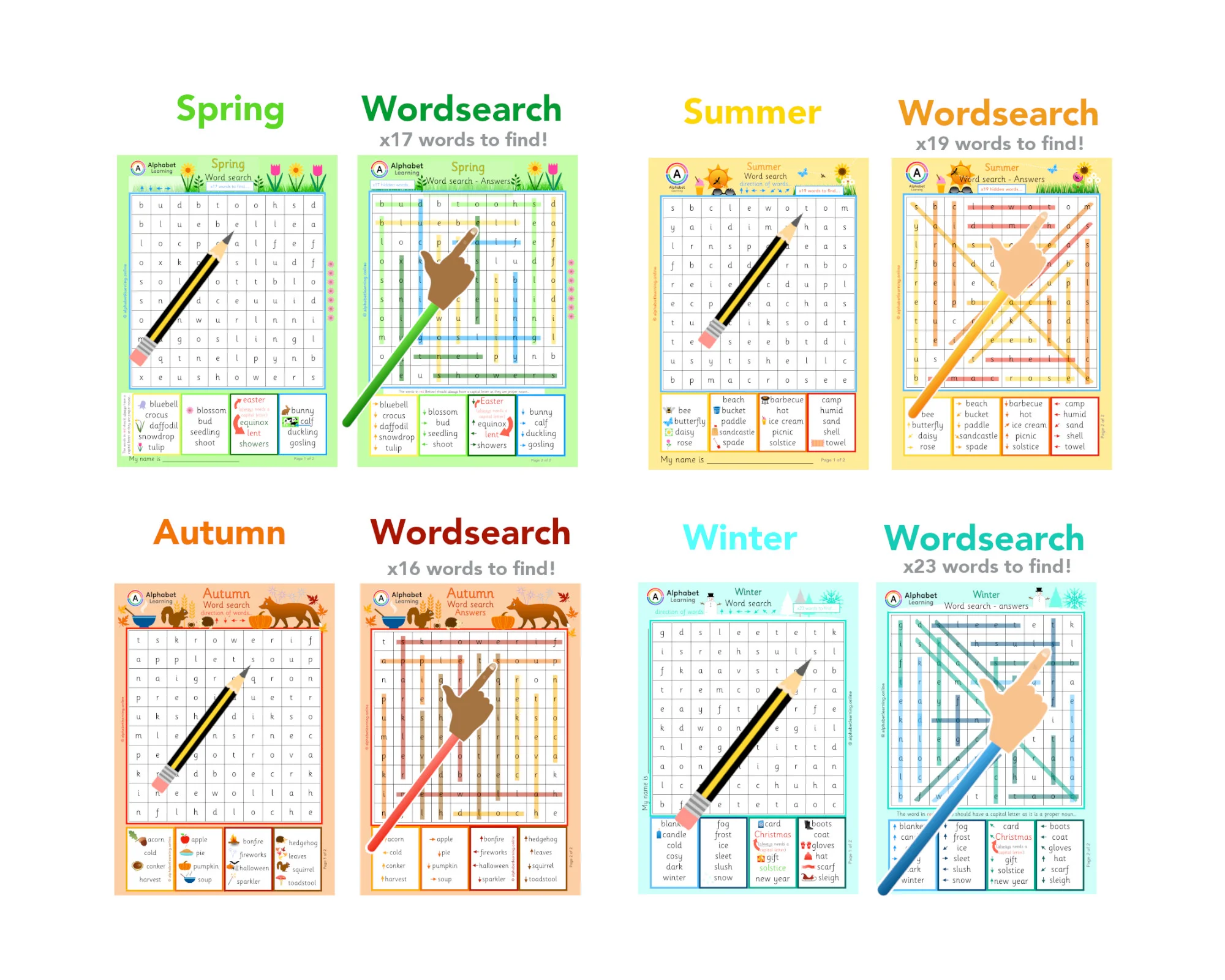 Wordsearches Seasons and Months of the Year (x5 included)