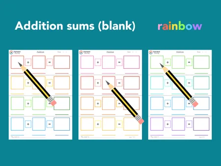 Addition sums (blank) Rainbow and black/white additional preview 2