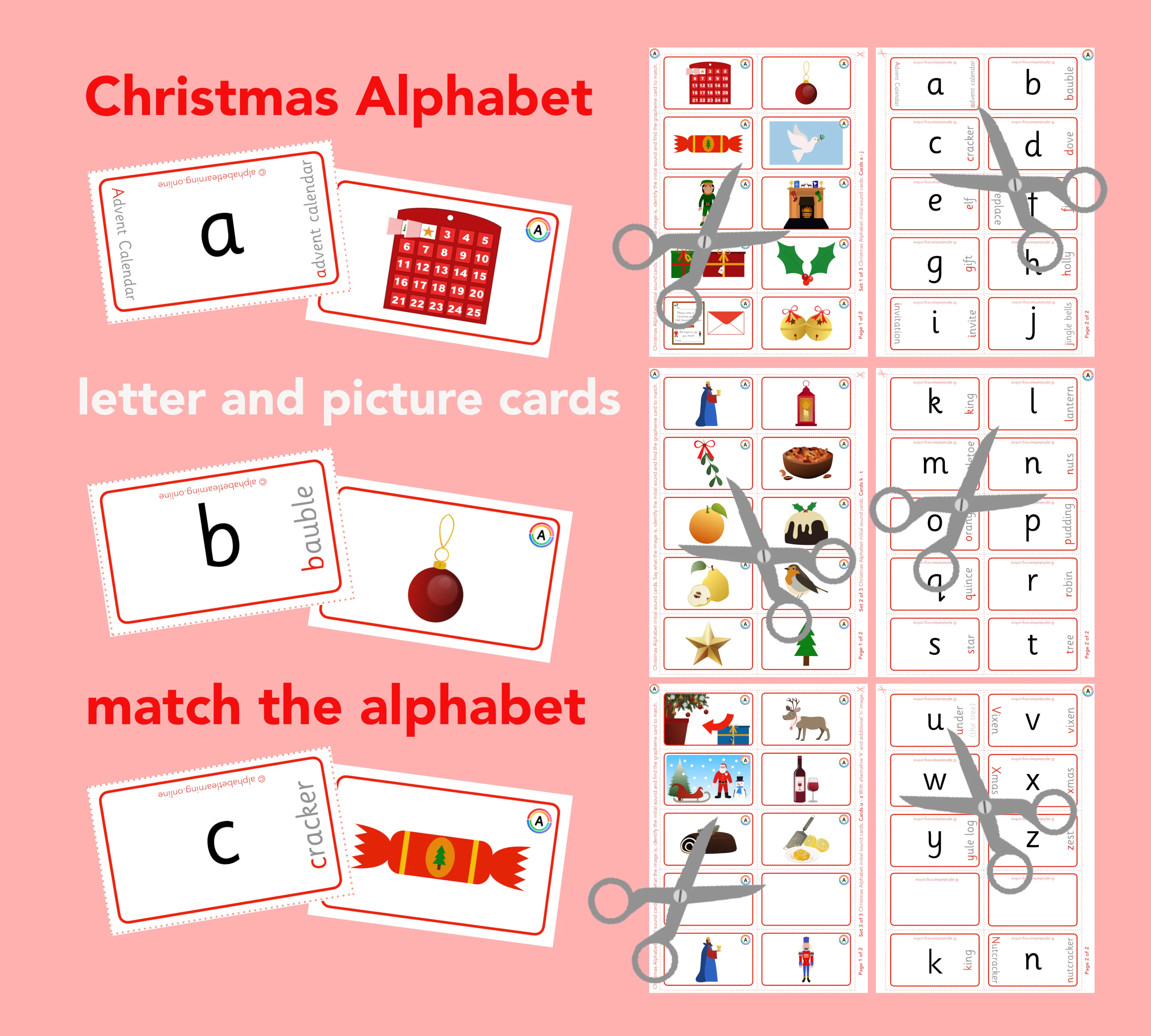 Christmas Alphabet picture/grapheme cards to match (Single-sided) main preview