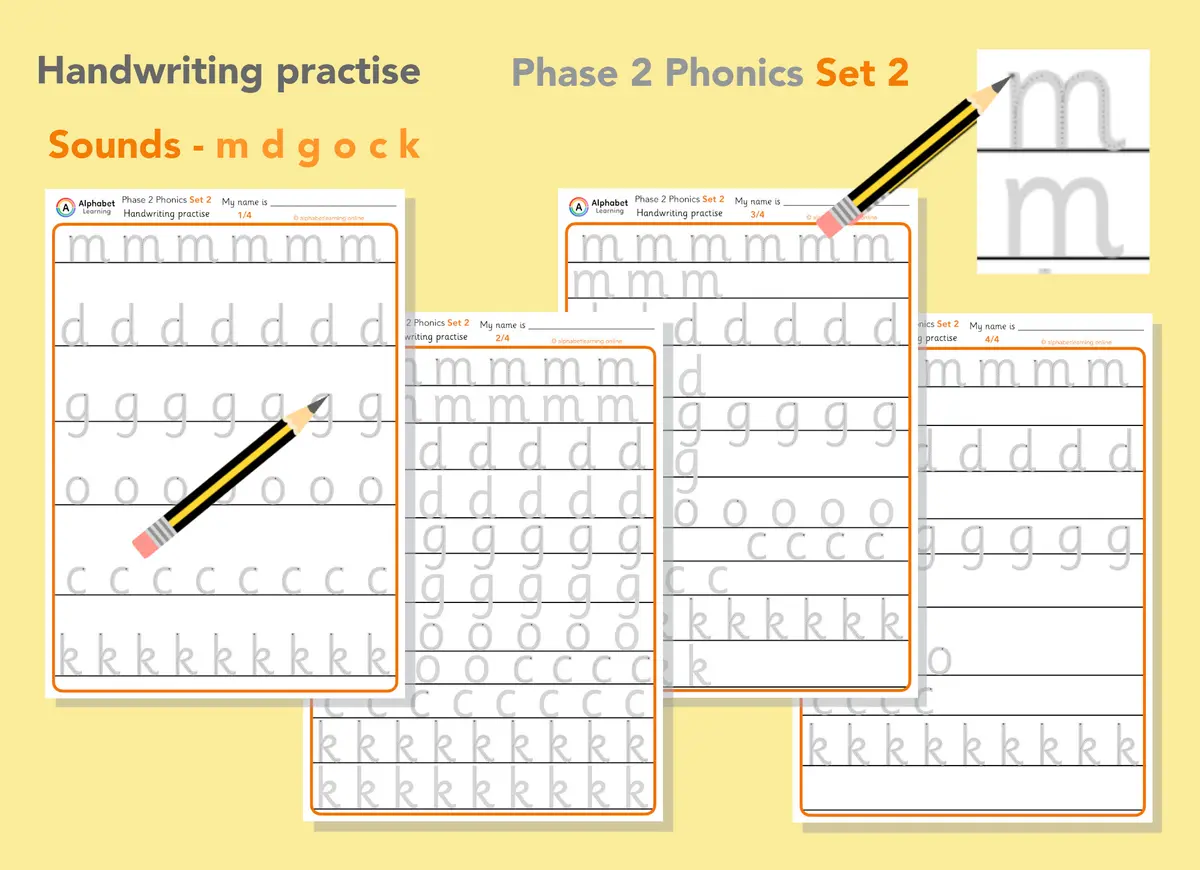 Handwriting Phase 2 Phonics m d g o c k (Set 2) main preview
