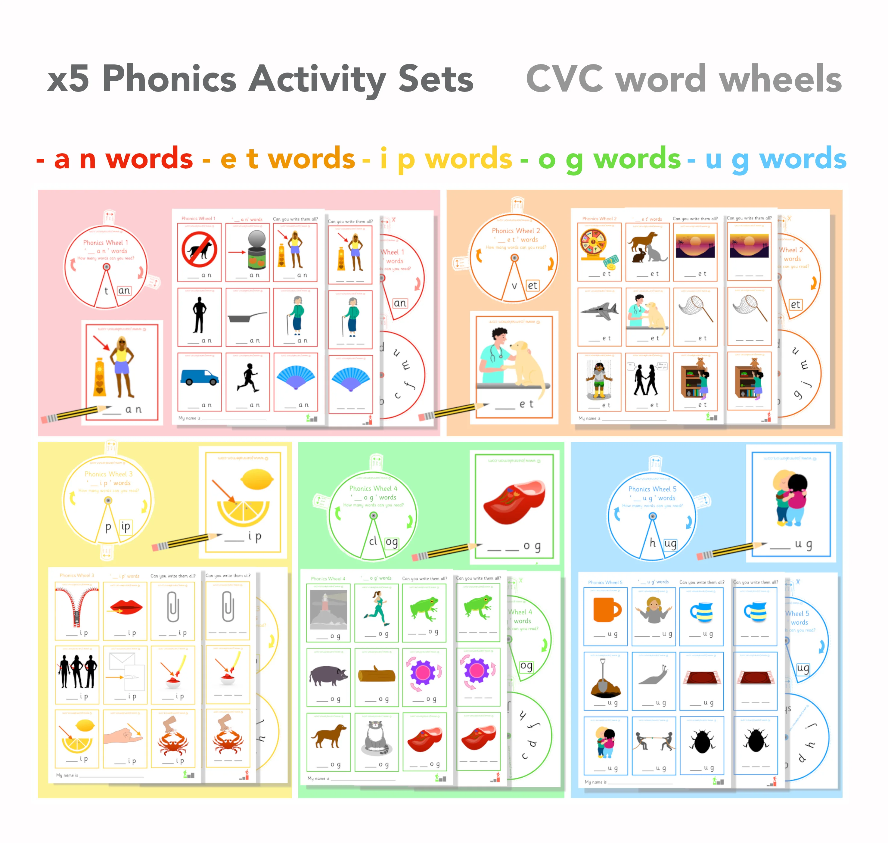 Phonics Wheel CVC Word Writing Activity (Set of x5)