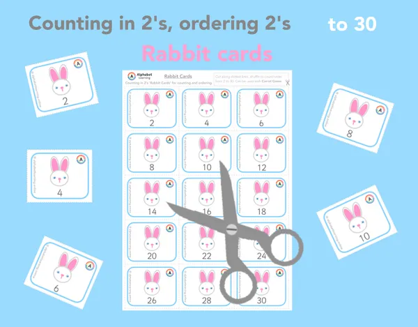 Counting in 2s Rabbit cards Count/order to 30