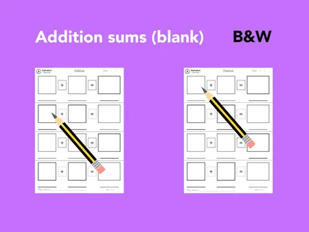 Addition sums (blank) Rainbow and black/white additional preview 1
