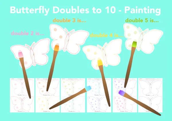 Butterfly doubles to 10 painting activity printable template (EYFS)