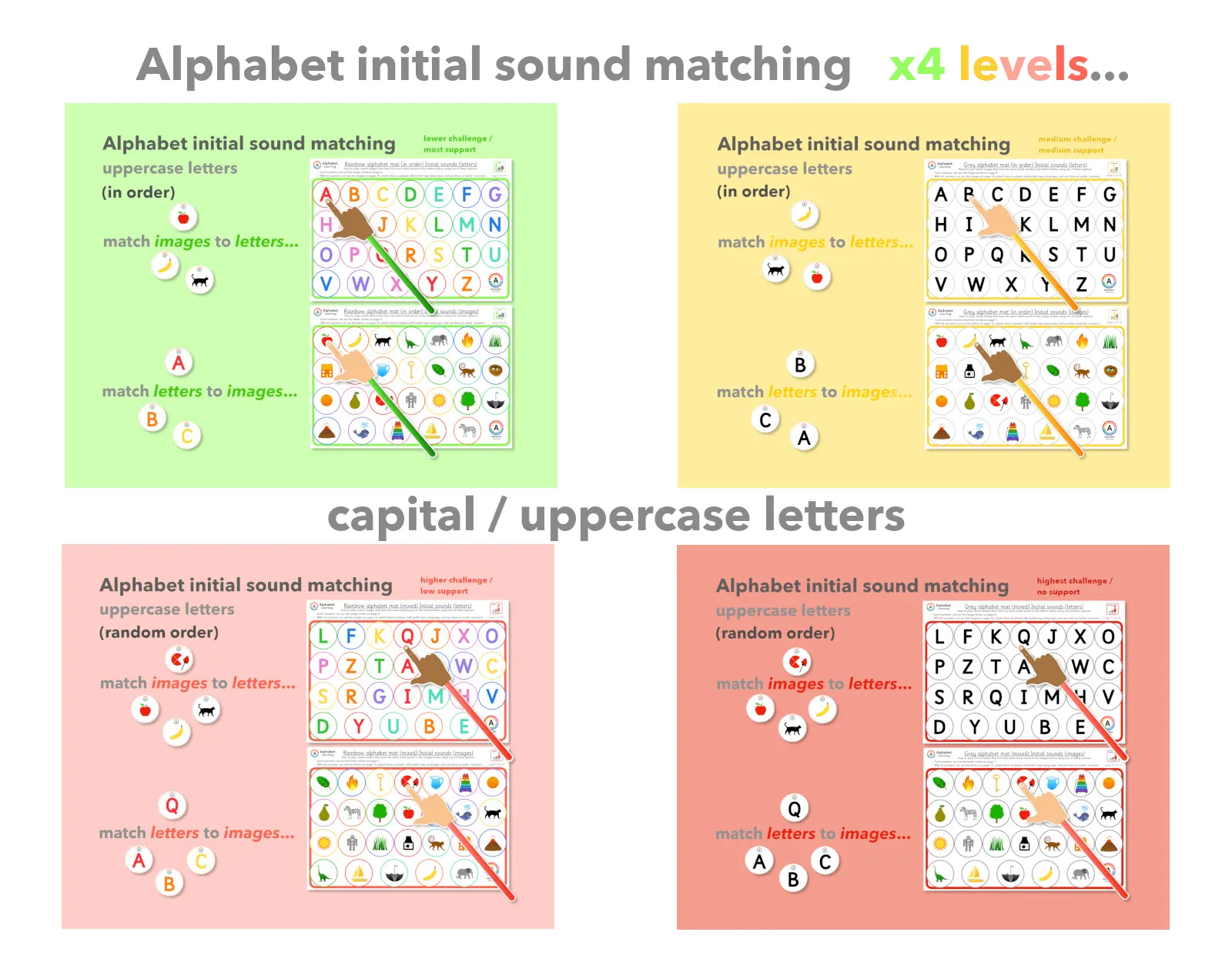 Alphabet Matching Uppercase letters with initial sounds Phonics activity mats main preview