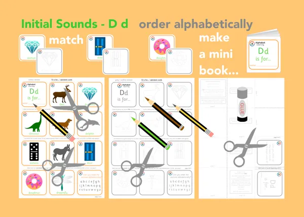 D is for... letter 'd' initial sounds - alphabet cards and mini book activity printable resource (Ages 3-6)