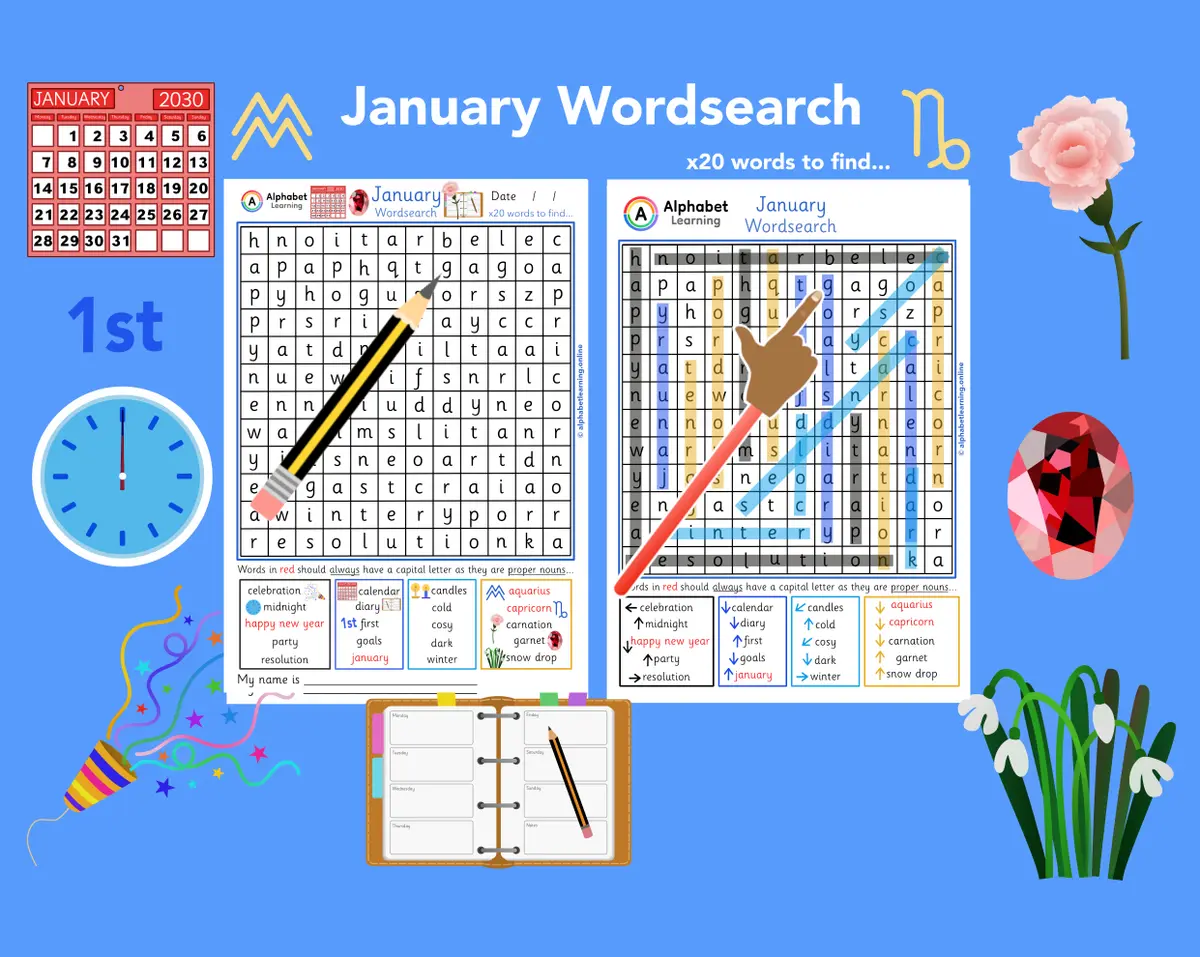 January themed word search worksheet (ages 5-7) main preview
