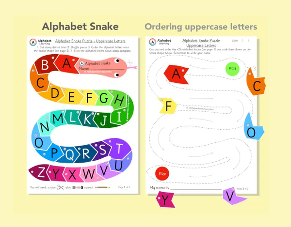Alphabet snake - ordering uppercase letters puzzle (ages 4-6)
