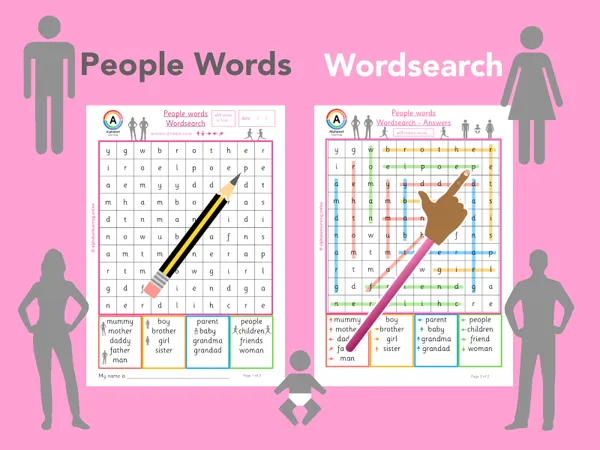 People words themed word search worksheet (ages 5-7)