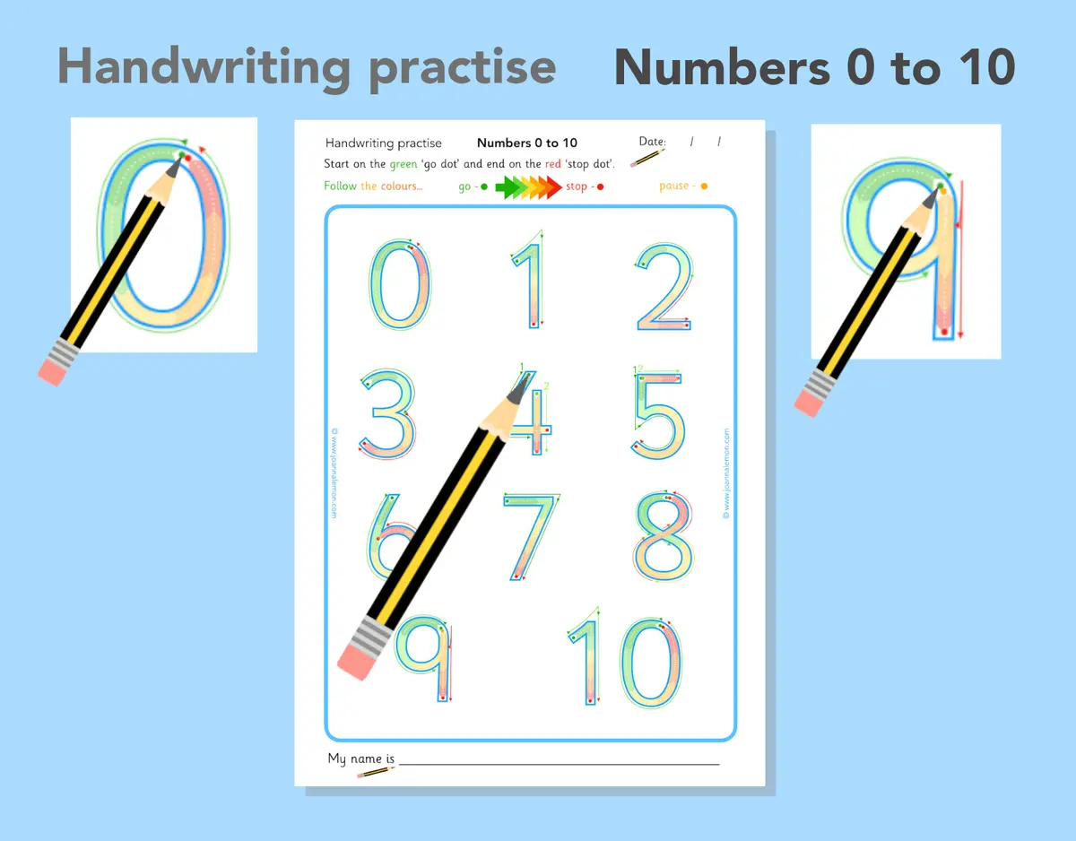Handwriting practise - numbers 0 to 10 main preview