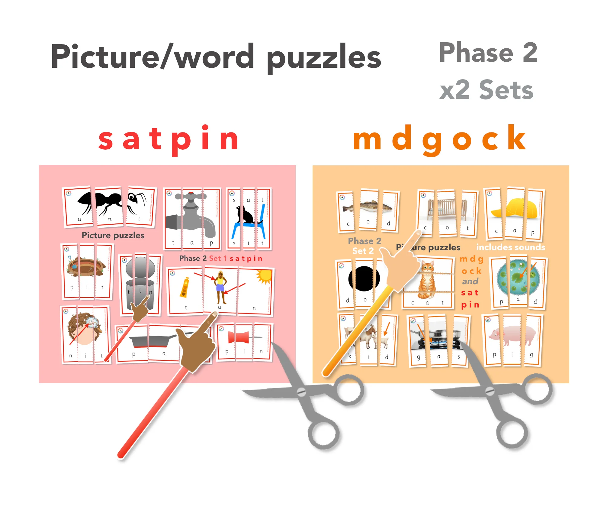 Phonics Phase 2 Picture (CVC word) Puzzles (x2 sets)