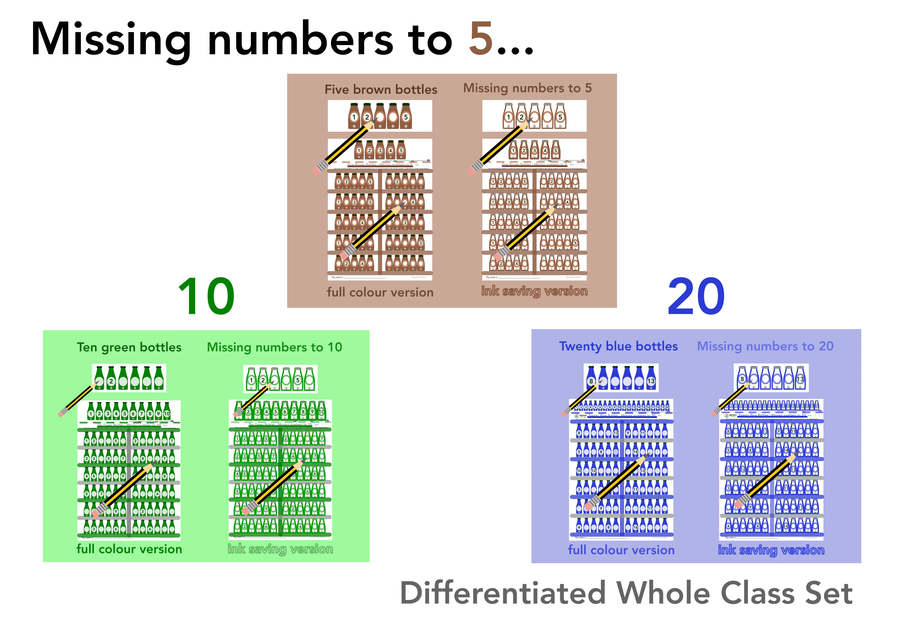 Missing numbers to 5, 10, 20 Class Set