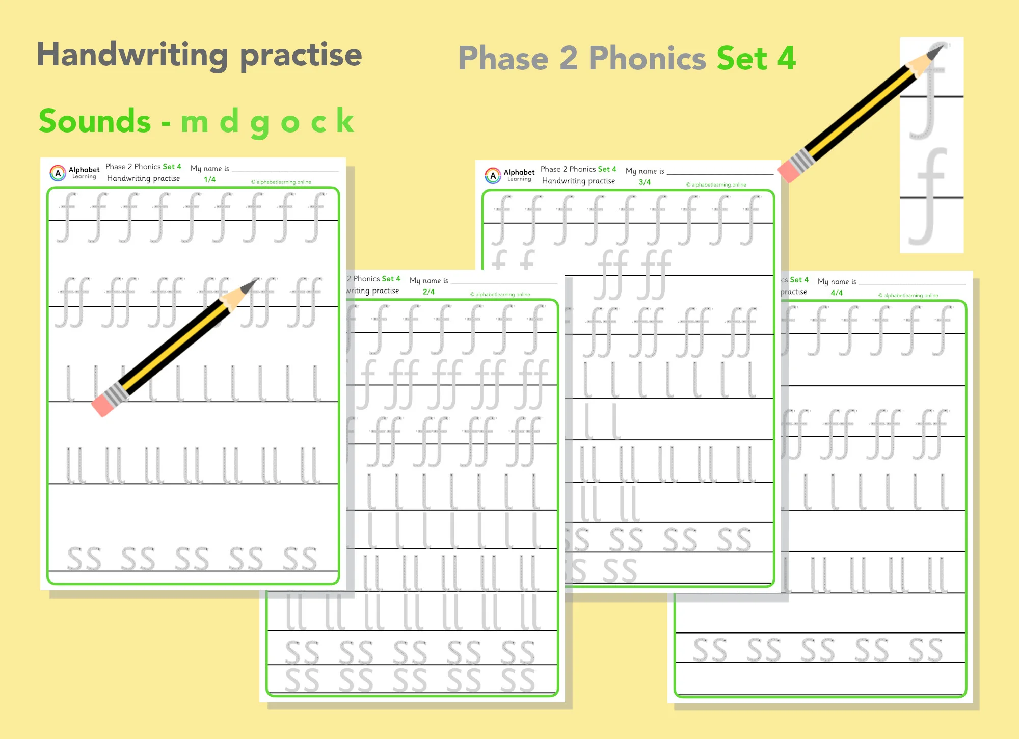 Handwriting Phase 2 Phonics f ff l ll ss (Set 4)