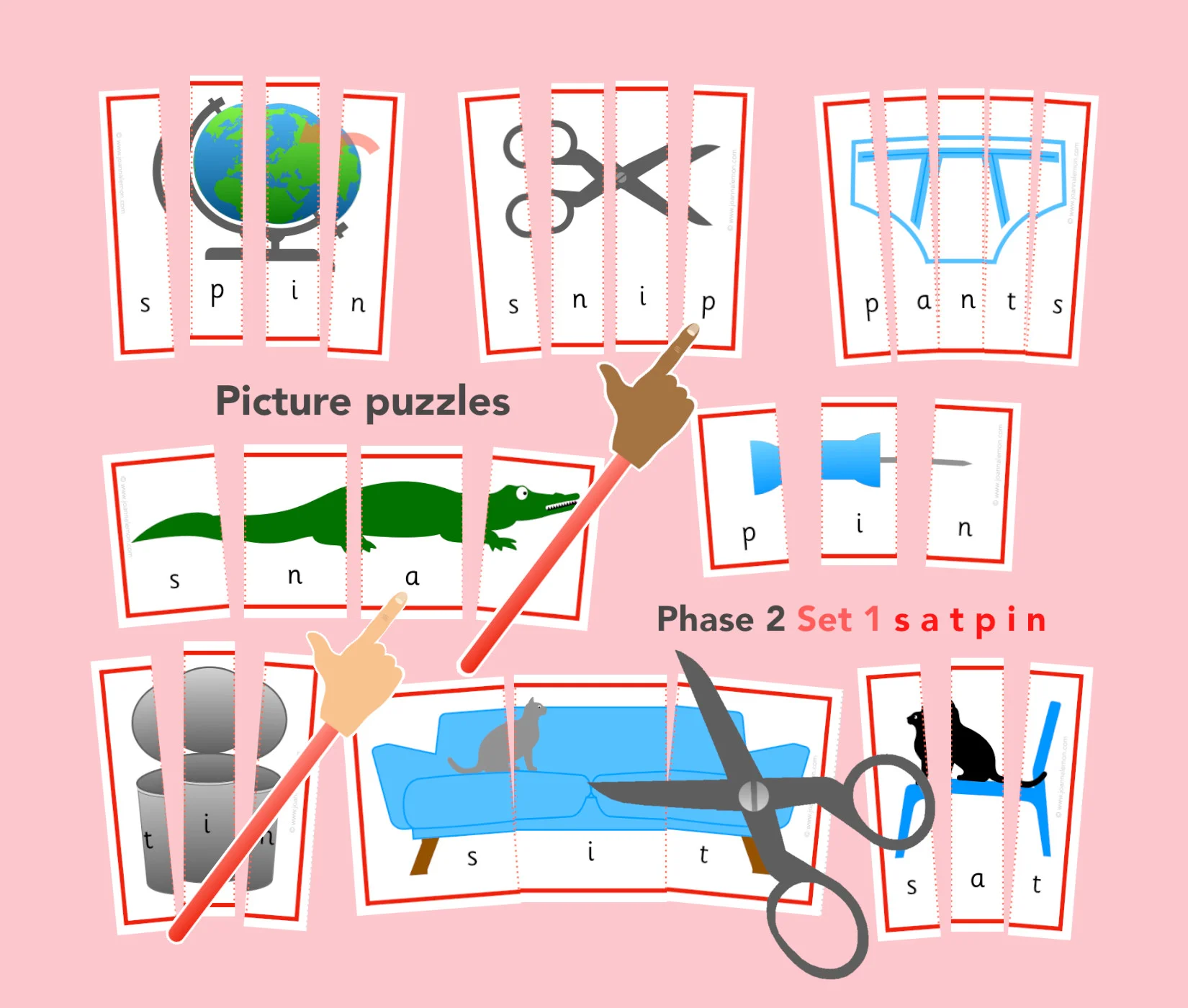 Phonics Phase 2 Word/picture puzzles (s a t p i n)
