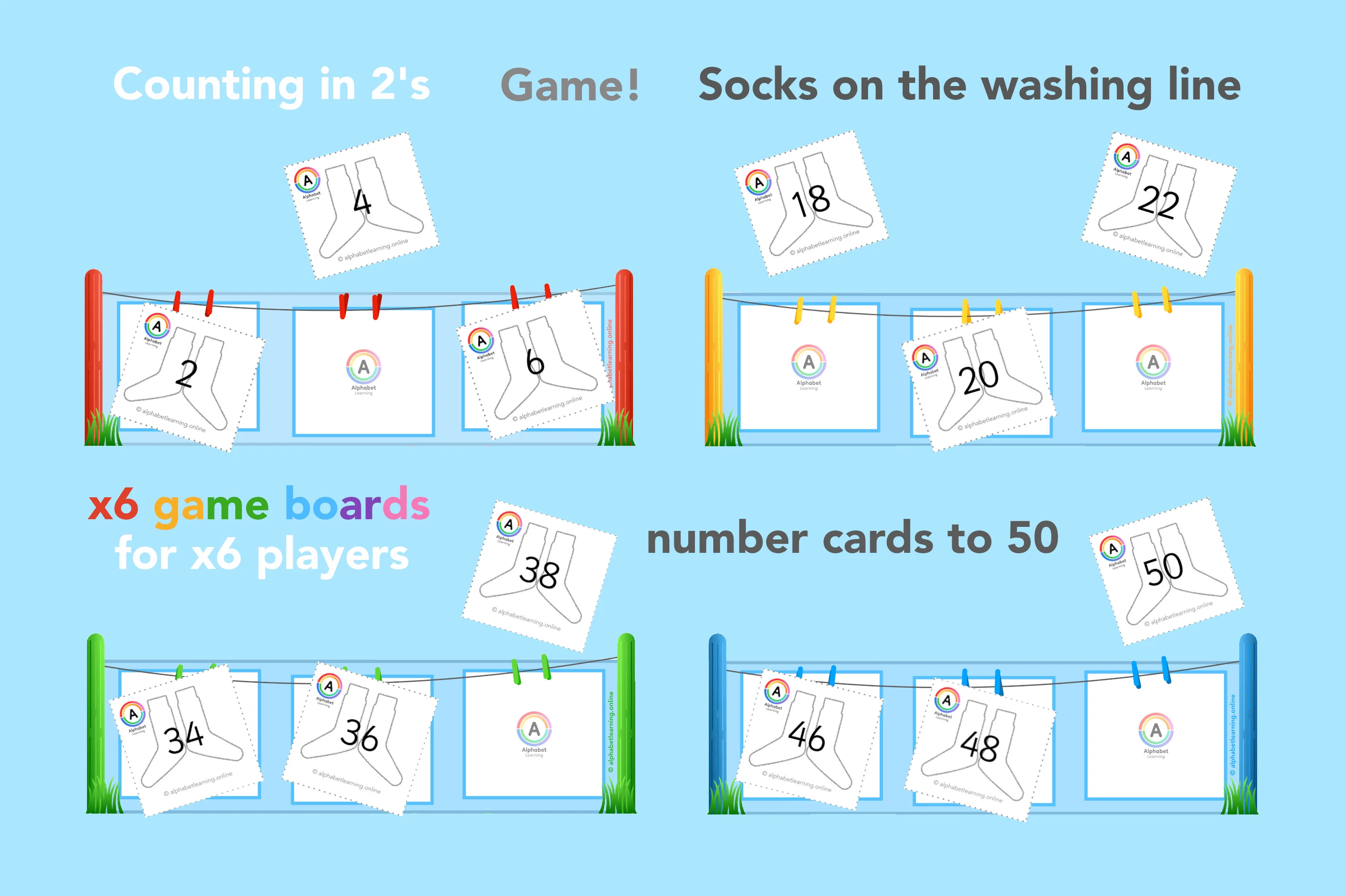 Counting in 2s Game - Socks on the Washing Line (up to 50)