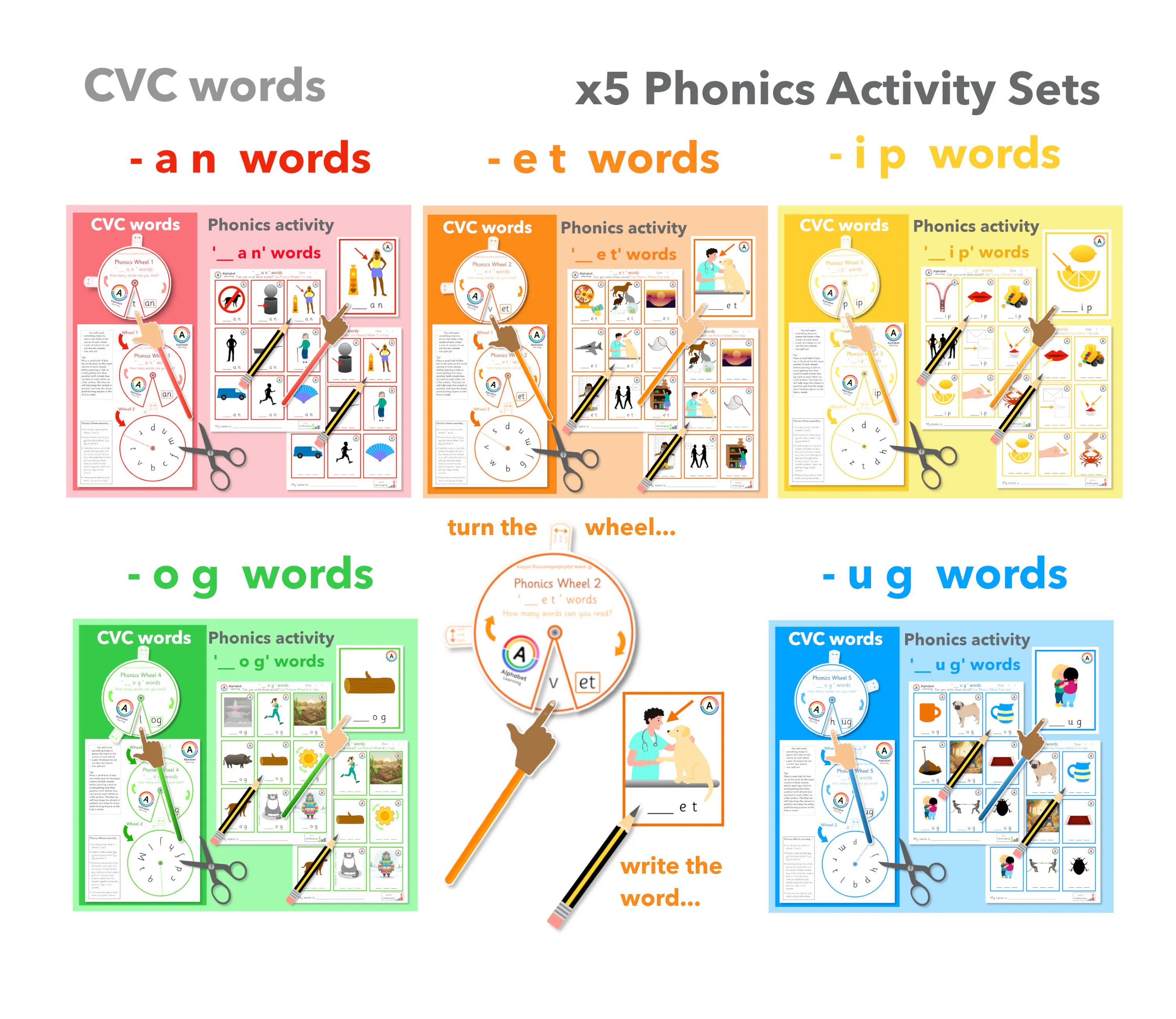 Phonics Wheel CVC Word Writing Activity (Set of x5) main preview