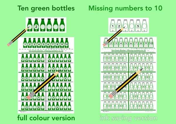 Missing numbers to 10 - Ten Green Bottles