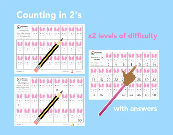 Counting in 2s Rabbits x2 levels (with answers)