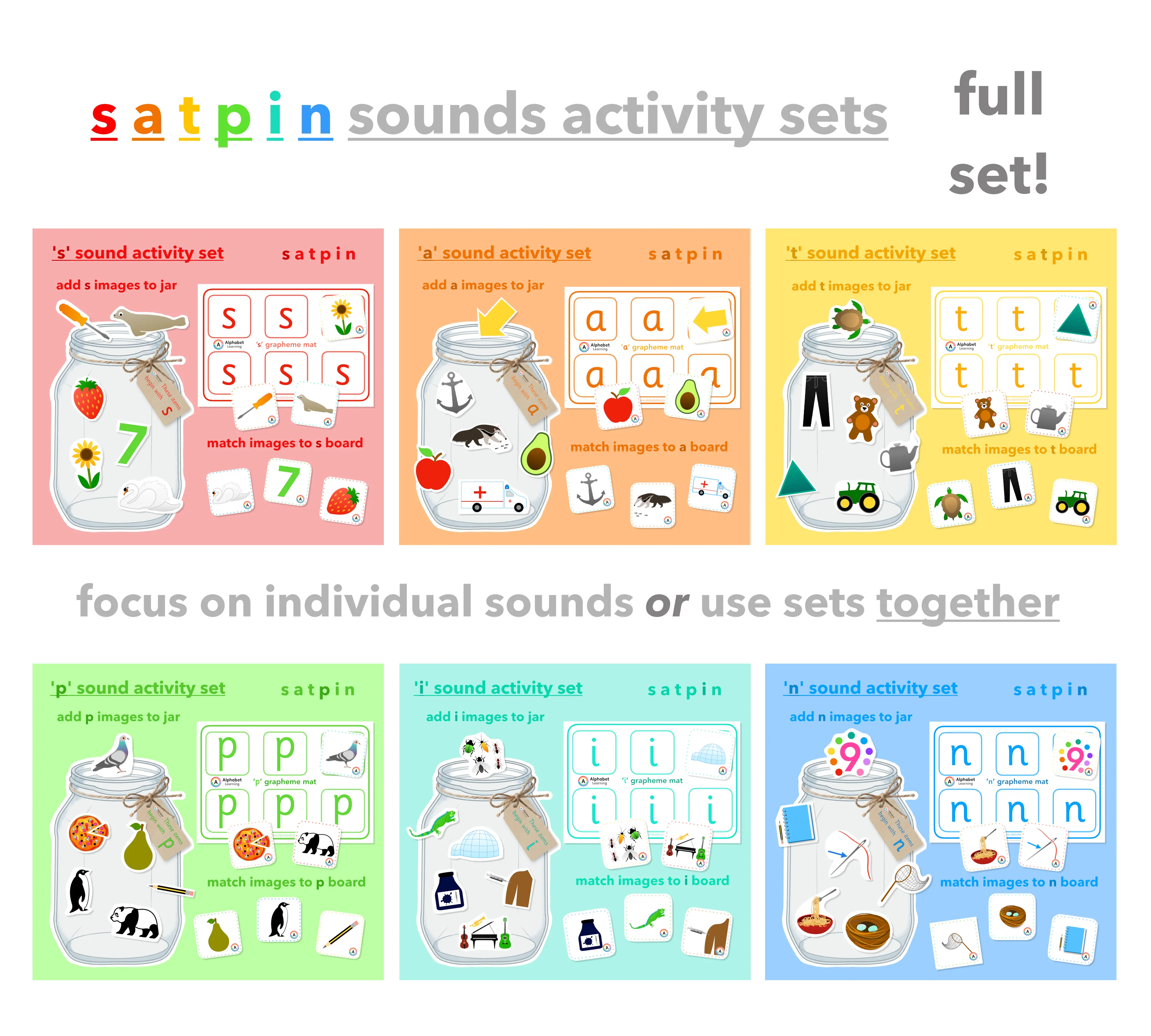 Satpin Phonics Resource: Full Set Jars, Matching Cards, and Grapheme Mats for EYFS and KS1 main preview