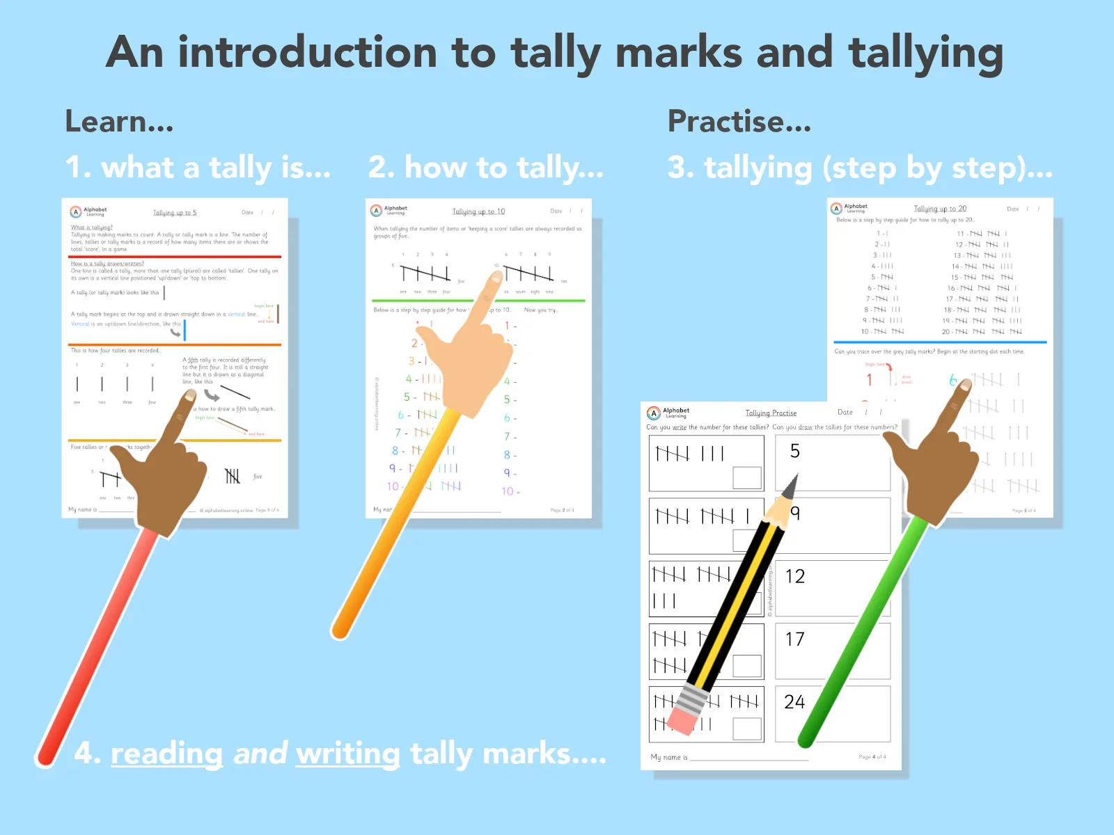 Tally marks and tallying, an Introduction (Data Handling)