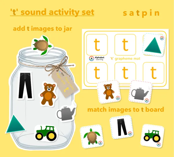 satpin Phase 2 jars: initial letter t cards and mats